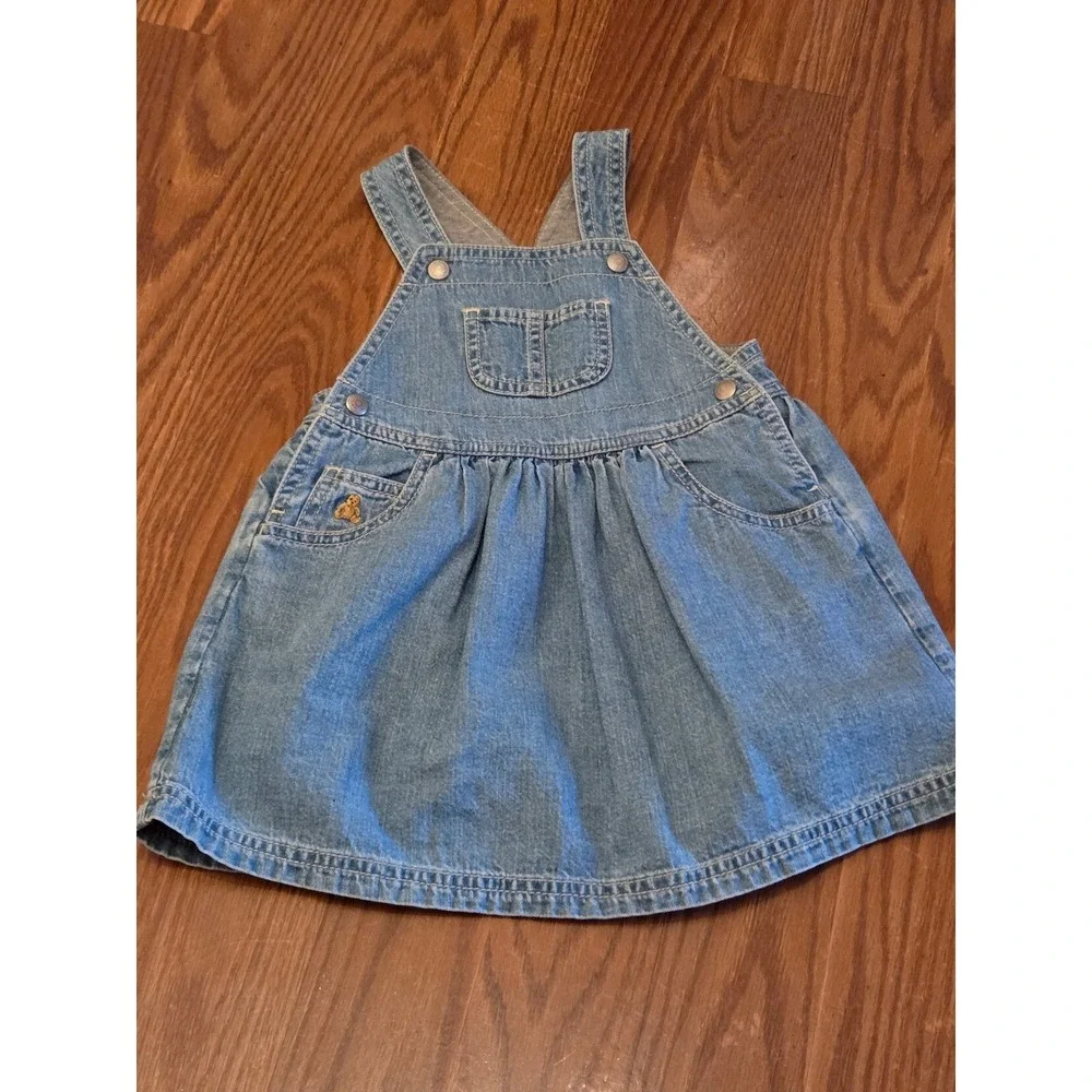 Baby GAP Denim Jumper Dress Blue Overall Skirt Jersey Lined 12-18 Months